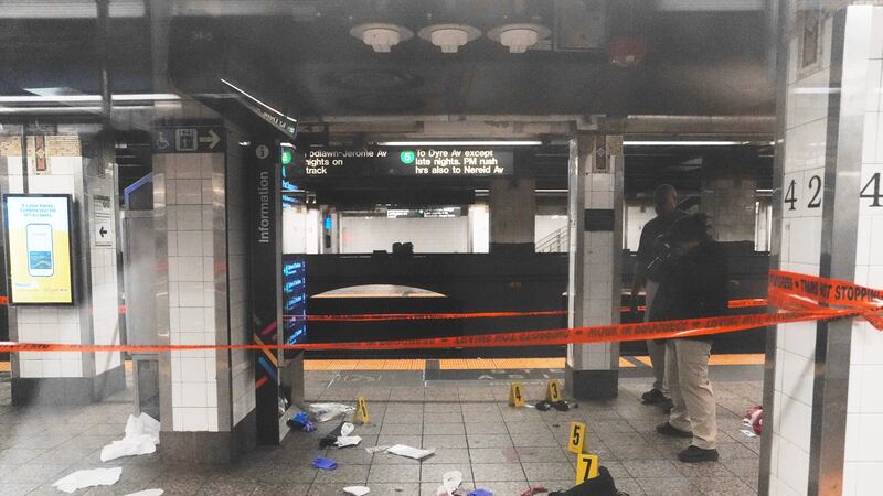 Police investigate the scene after a reported stabbing and shooting at the Grand Central...